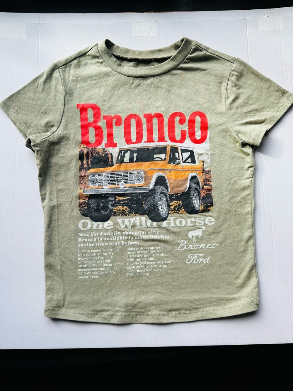 Ford Bronco Olive Green Graphic Baby Tee Y2K Fitted Top Size XXS